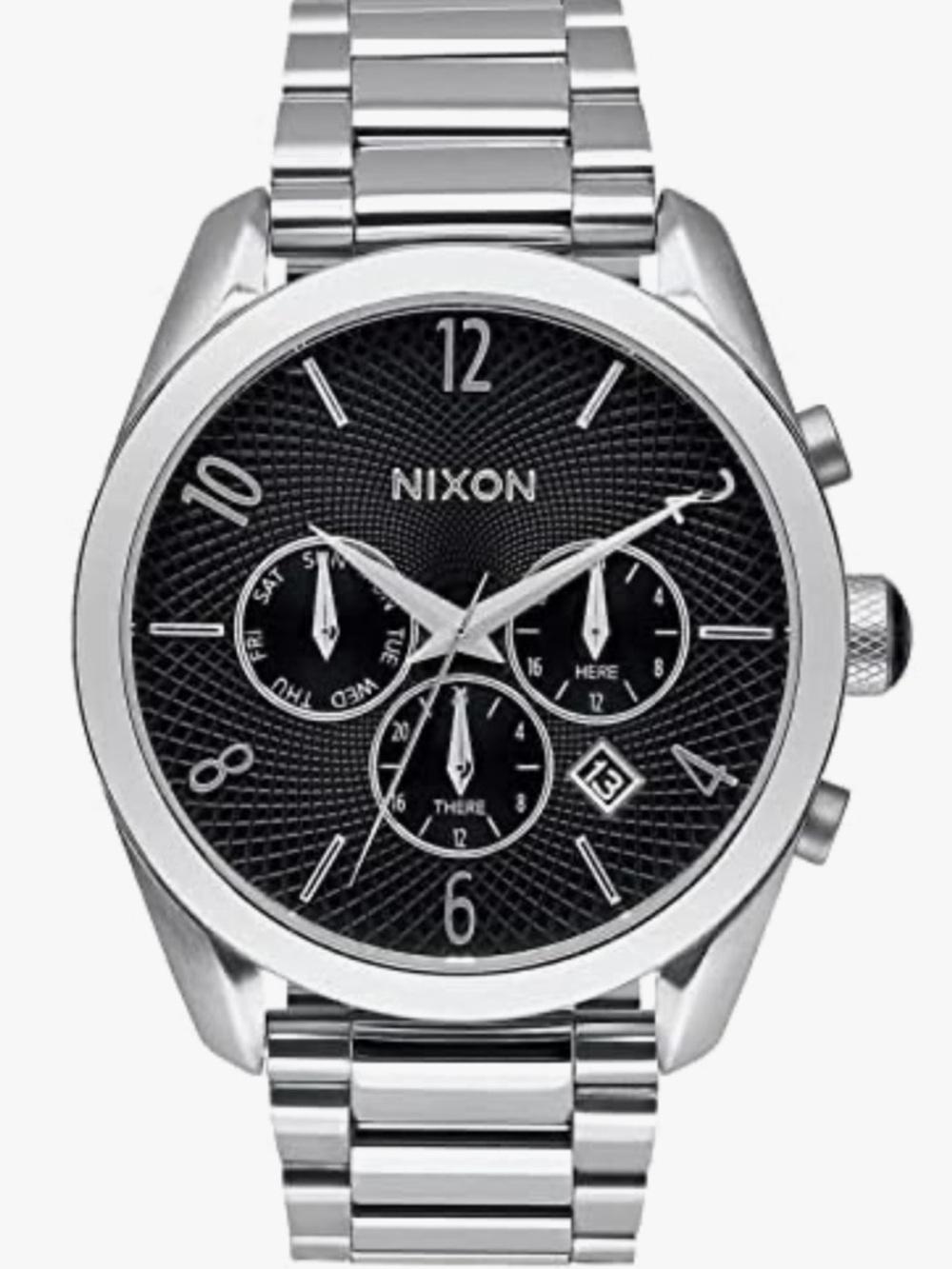 Nixon Bullet Silver Stainless Chronograph Watch with Black Dial